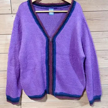남성용 지퍼 달린 퍼플 가디건