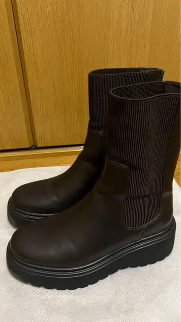 다크 브라운 사이드 고어 부츠 통굽