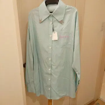 지뢰계 제이미 에이엔케이 스카이블루 스트라이프 긴팔 셔츠