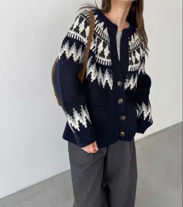 CANAL JEAN (Elmar) 노르딕 무늬 니트 가디건 네이비