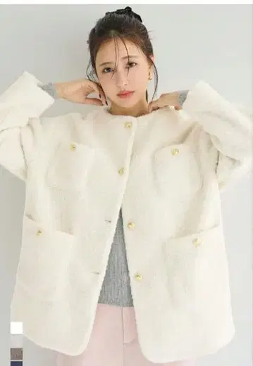 coca 코카 푸들 금장 버튼 노카라 코트 아이보리 S