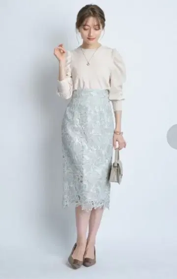 [ 새상품급 ] 배색 메쉬 레이스 타이트 스커트 민트