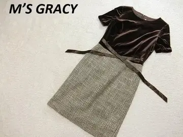 엠즈 그레이시 벨로아 트위드 도킹 원피스 브라운 계열 40