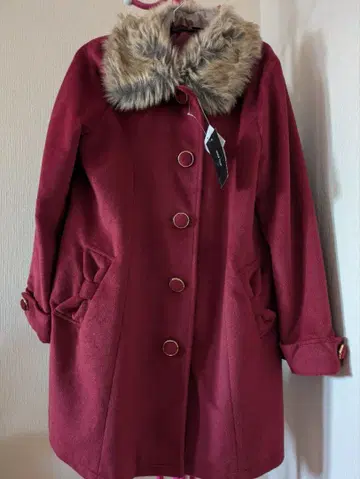 퍼 달린 와인 레드 롱 코트 M (자택 보관)