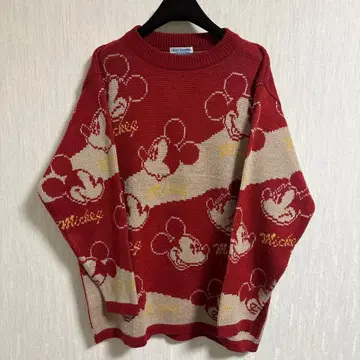 cox combo 니트 미키마우스 빨간색 올 패턴 디즈니 빈티지