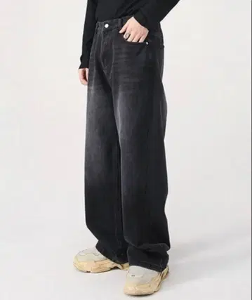 WESTBOY 루즈 배기 데님 팬츠/세미 와이드 데님 팬츠/허리밴딩