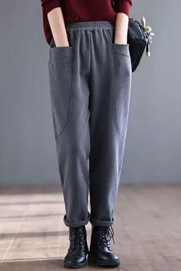 M 울트라 웜 속기모 루즈핏 전체 밴딩 포켓 디자인 팬츠 다크 그레이 M