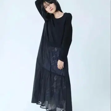 야마다야 라슈드(LASUD) 시어 레이어드 원피스 블랙