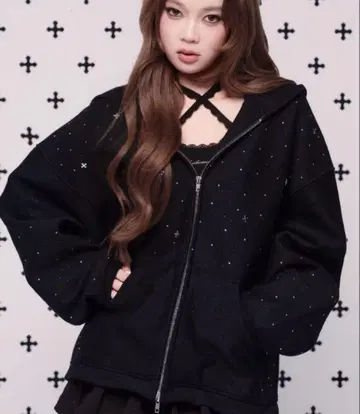 ANDWANG Kirakira jewel zip up black S