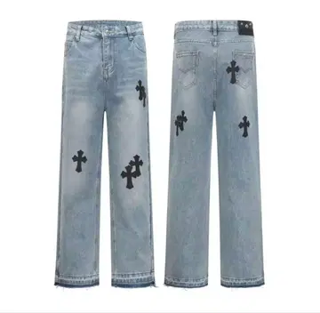 크로스 패치 자수 데님 팬츠