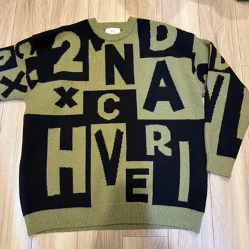 [ 새상품 ] 2nd ARCHIVE 올리브 x 블랙 대문자 로고 니트