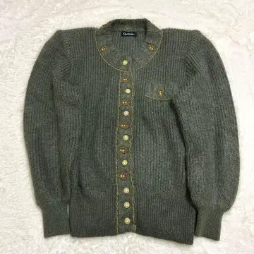 샤무아 가디건 일본제 비즈 자수 레트로