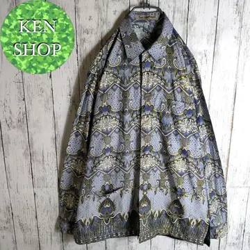 패턴 셔츠 라이트 블루 골드 디자인 올 패턴 빈티지 구제 의류