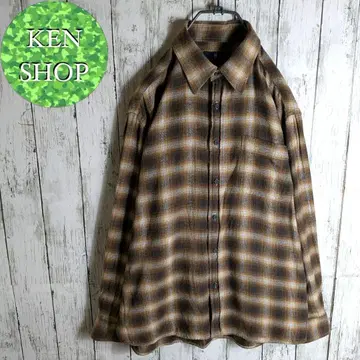 체크 무늬 셔츠 브라운 베이지 옴브레 체크 무늬 빈티지 구제 의류