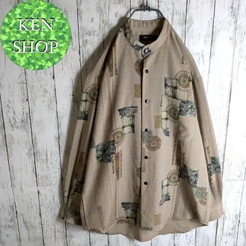 패턴 셔츠 베이지 레트로 디자인 올 패턴 빈티지 구제 의류