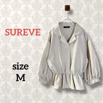 슈리브 [ M ] 볼륨 슬리브 페플럼 블라우스 오픈 카라 셔츠 허리 마크