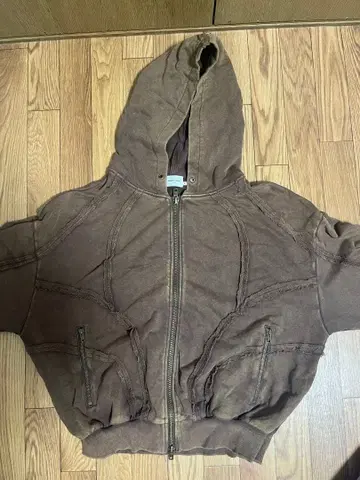 ANDER HUNK 단장 더블 지퍼 후드티 오버다이 다크 브라운