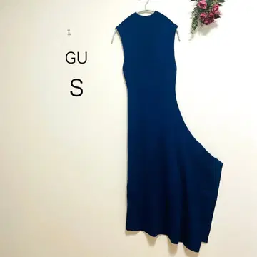 2604 [ GU ] 슬리브리스 리브 롱 원피스 (S) 비대칭 블루