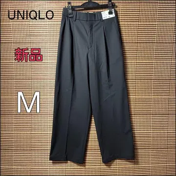 [ 택 포함 새상품 ] UNIQLO 턱 와이드 팬츠 블랙 M 하이웨스트