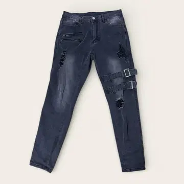 다크 그레이 스키니 데님 데미지 가공 버클 포함