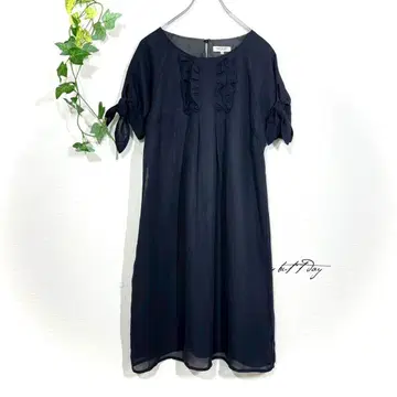 SOUP 수프 튜닉 원피스 다크 네이비 M 상당 프릴 리본