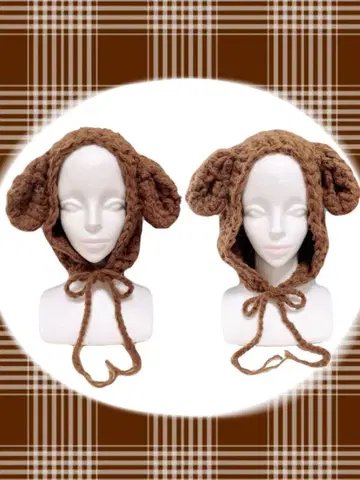 강아지 귀 늘어진 귀 보닛 니트 모자 후드 토끼 귀 세트 커플룩