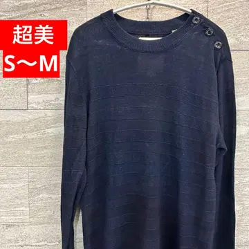 초미 지스타로우 니트 스웨터 S~M 네이비 섀도우 스트라이프 보더