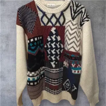 레어 90s 쿠지 올 패턴 3D 니트 스웨터 L 모 100%