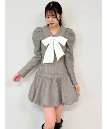 dazzlin 벌룬 체크 미니 원피스