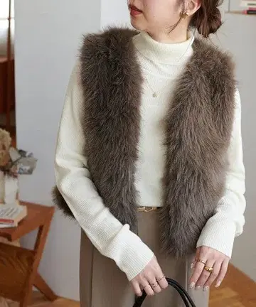 브라운 퍼 베스트 조끼 디스코트 discoat