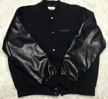 [ MONO-MART ] 체인 자수 콤비 멜톤 오버 사이즈 바시티 자켓