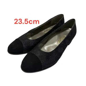 컨디션 최상 긴자 요시노야 23.5cm 펌프스 보라색 블랙 라메