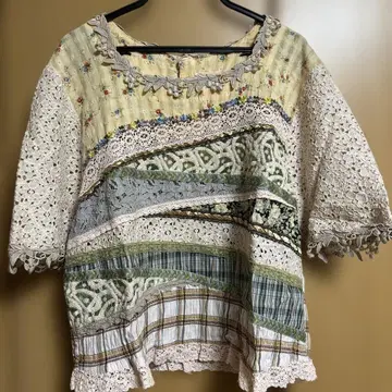 non non dorl 패치워크 반팔 블라우스