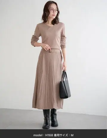 베이지 니트 플리츠 롱 원피스 M