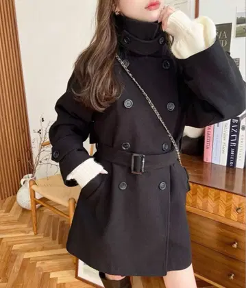 니트 멜톤 2WAY 어레인지 칼라 미들 기장 트렌치코트