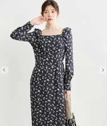 COCODEAL 스퀘어 넥 프린트 원피스 S 네이비 플라워