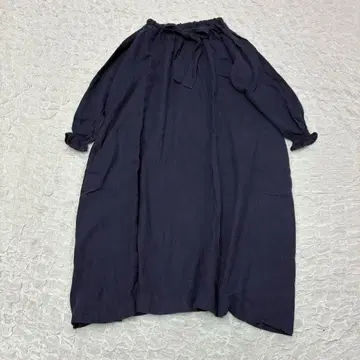 린넨 다크 네이비 롱 원피스 허리 리본 포함