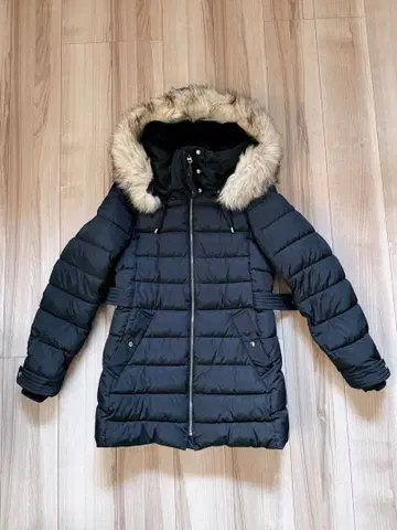 퍼 후드 롱 기장 다운 자켓 블랙