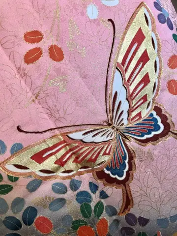 후리소데 새상품급 순수 실크 금실 자수