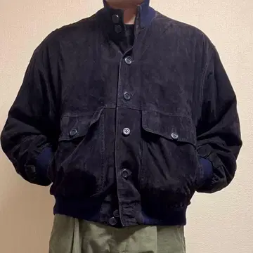 USED 리얼 가죽 짧은 기장 블루종 네이비 L 사이즈 램 가죽