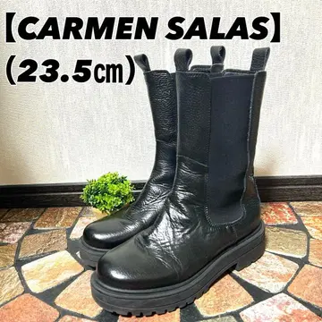 [카르멘사라스] 사이드 고어 부츠 (23.5) 통굽 주름 가죽 블랙