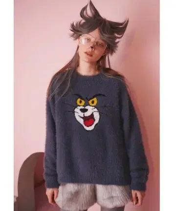 톰과 제리 톰 자수 니트 모헤어