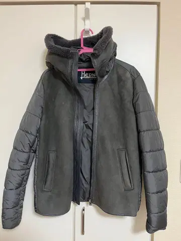 HERNO 무스탕 다운 가죽 파이핑 그레이