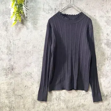 로페피크닉 리브 니트 상의 긴팔 프릴 넥 깔끔한 캐주얼