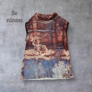 [세니논] 모헤어 혼방 니트 베스트 꽃무늬 하이넥 일본제 L 올 패턴