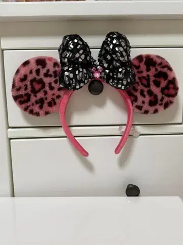 미니 레오파드 무늬 머리띠 스팽글 리본