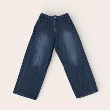 [SPINNS] 블랙 와이드 레그 데님 팬츠 페이드 가공