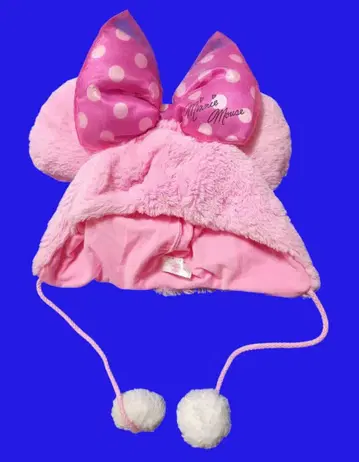 디즈니 리조트 미니 핑크 팬캡 도트 리본 폼폼