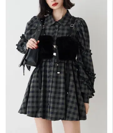 jouetie 프릴 숄더 벌룬 미니 원피스