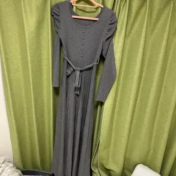 그레이 리브 긴팔 롱 원피스